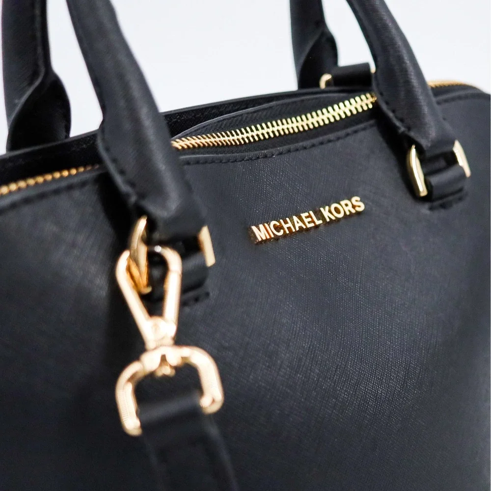 Michael Kors Cindy‎ Dome Satchel Womens L Black Saffiano Leather Crossbody Bag